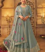 Grey dola silk embroidered anarkali suit
