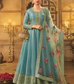 Sky blue dola silk embroidered anarkali suit