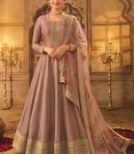 Brown dola silk embroidered anarkali suit