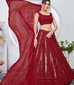 Red Zari And Sequins Embroidered Georgette Semi Stitched Lehenga