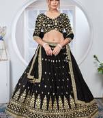 Black Zari And Sequins Embroidered Georgette Semi Stitched Lehenga