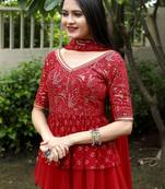 Red Georgette Embroidered Pakistani Sharara Suit