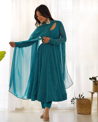 Jeswa Teal Georgette Anarkali Suit 3