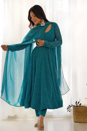 Jeswa Teal Georgette Anarkali Suit