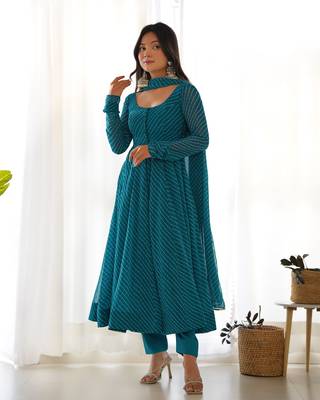 Jeswa Teal Georgette Anarkali Suit 4