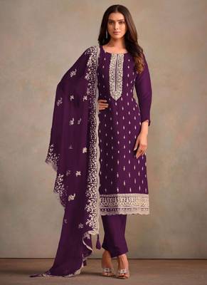Violet organza embroidery work designer salwar suit 1