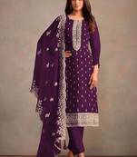 Violet organza embroidery work designer salwar suit