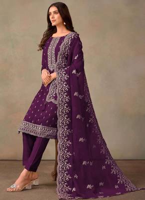 Violet organza embroidery work designer salwar suit 2