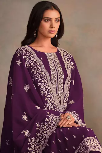 Violet organza embroidery work designer salwar suit
