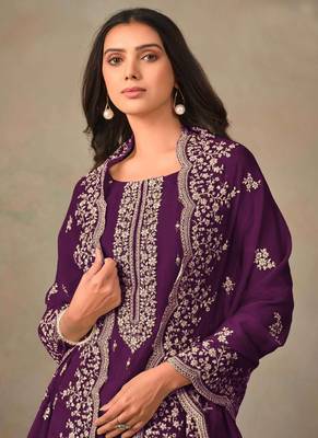 Violet organza embroidery work designer salwar suit 4