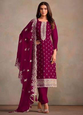 Wine organza embroidery work designer salwar suit 1