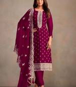 Wine organza embroidery work designer salwar suit