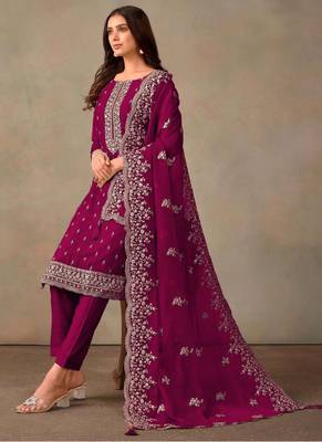 Wine organza embroidery work designer salwar suit 2