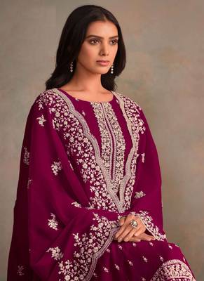 Wine organza embroidery work designer salwar suit 3