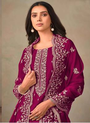 Wine organza embroidery work designer salwar suit 4