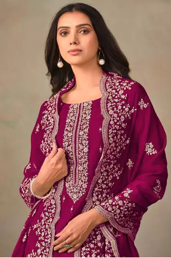 Wine organza embroidery work designer salwar suit