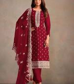 Maroon organza embroidery work designer salwar suit