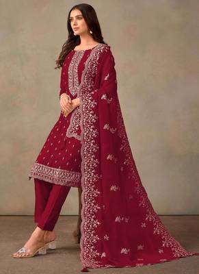 Maroon organza embroidery work designer salwar suit 2