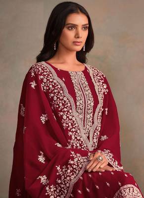Maroon organza embroidery work designer salwar suit 3