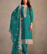 Turquoise organza embroidery work designer salwar suit