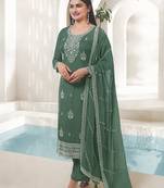 Organza embroidered sea green readymade salwar kameez
