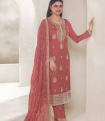 Organza embroidered peach classic salwar kameez