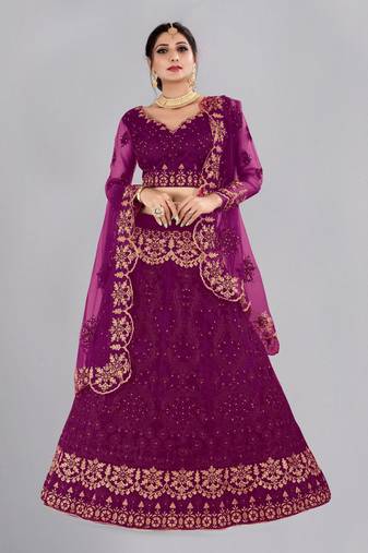 Women's Purple Net Thread Embroidered Designer Lehenga Choli Set