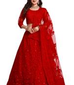 Women's Red Net Thread Embroidered Designer Lehenga Choli Set