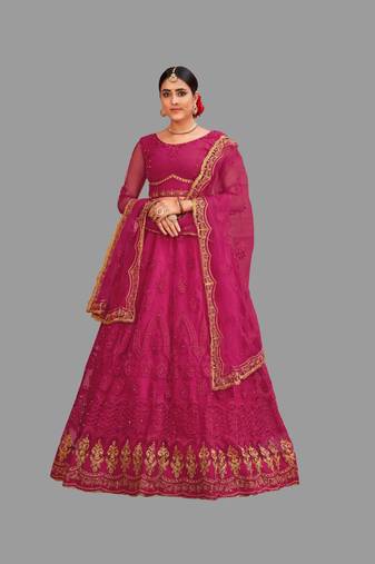 Women's Pink Net Thread Embroidered Designer Lehenga Choli Set