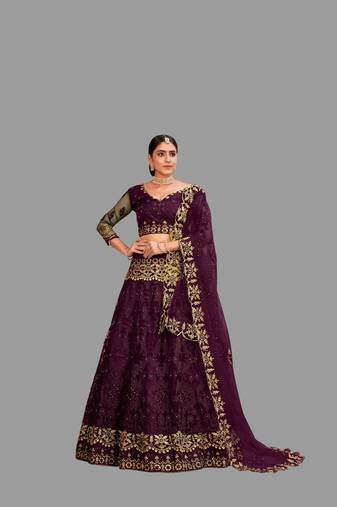 Women's Purple Net Thread Embroidered Designer Lehenga Choli Set