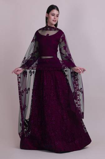 Women's Purple Net Thread Embroidered Designer Lehenga Choli Set
