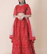 Women's Red Taffeta Silk Thread Embroidered Designer Lehenga Choli Set