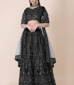 Women's Black Taffeta Silk Thread Embroidered Designer Lehenga Choli Set