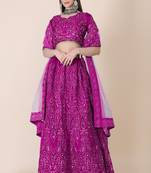 Women's Purple Taffeta Silk Thread Embroidered Designer Lehenga Choli Set