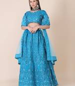 Women's Sky Blue Taffeta Silk Thread Embroidered Designer Lehenga Choli Set