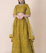Women's Mustard Taffeta Silk Thread Embroidered Designer Lehenga Choli Set
