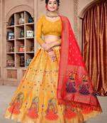Women's Yellow Jacquard Zari Woven Designer Lehenga Choli Set