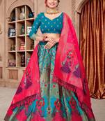 Women's Sky Blue Jacquard Zari Woven Designer Lehenga Choli Set
