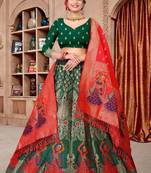 Women's Dark Green Jacquard Zari Woven Designer Lehenga Choli Set