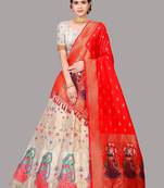 Women's White Jacquard Zari Woven Designer Lehenga Choli Set