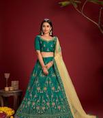 Women's Dark Green Taffeta Silk Thread Embroidered Designer Lehenga Choli Set