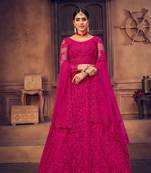 Women's Rani Pink Net Thread Embroidered Designer Lehenga Choli Set