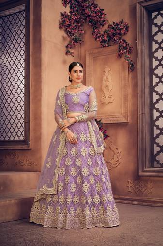 Women's Purple Net Thread Embroidered Designer Lehenga Choli Set