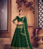 Women's Dark Green Net Thread Embroidered Designer Lehenga Choli Set