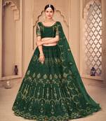 Women's Dark Green Net Thread Embroidered Designer Lehenga Choli Set