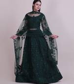 Women's Dark Green Net Thread Embroidered Designer Lehenga Choli Set