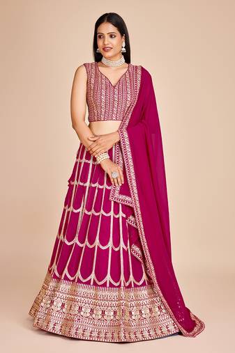 Rani Pink Embroidered Faux Georgette Designer Lehenga Choli in 