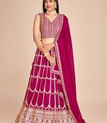 Rani Pink Embroidered Faux Georgette Lehenga Choli in 