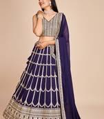 Navy Blue Faux Georgette Embroidered  Lehenga Choli