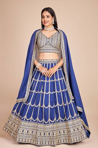 Blue Faux Georgette Embroidered Trendy Lehenga Choli
